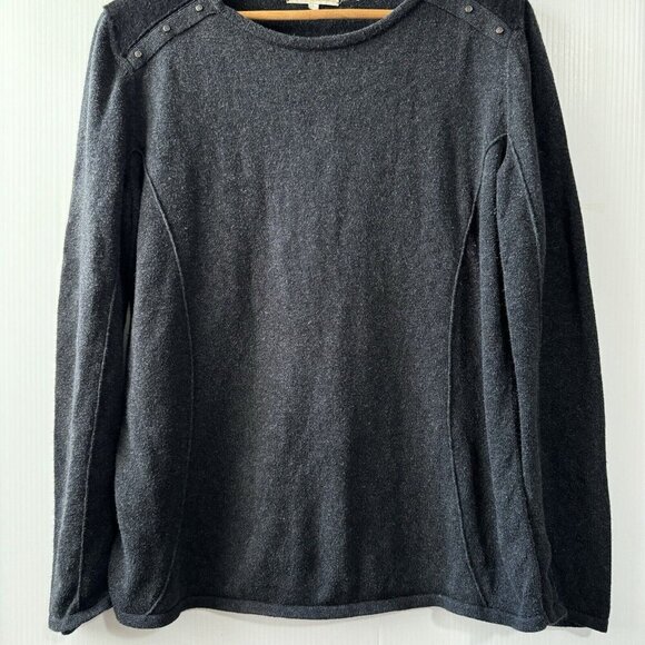 INDIGENOUS Black Long Sleeve 100% Organic Cotton Sweater Sz L Alpaca Wool Trim - Picture 13 of 16